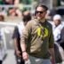Oregon head coach Dan Lanning walks the field during the Oregon Ducks annual spring game on April 25, 2026 at Autzen Stadium in Eugene, Oregon.
