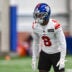 May 21, 2026; East Rutherford, NJ, USA; New York Giants safety Jevon Holland (8) participates in a drill during organized team activities at Quest Diagnostics Training Center.