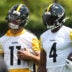 May 28, 2026; Pittsburgh, PA, USA; Pittsburgh Steelers wide receiver Michael Pittman Jr. (11) and DK Metcalf (4) participate in OTA drills at the UPMC Rooney Sports Complex.