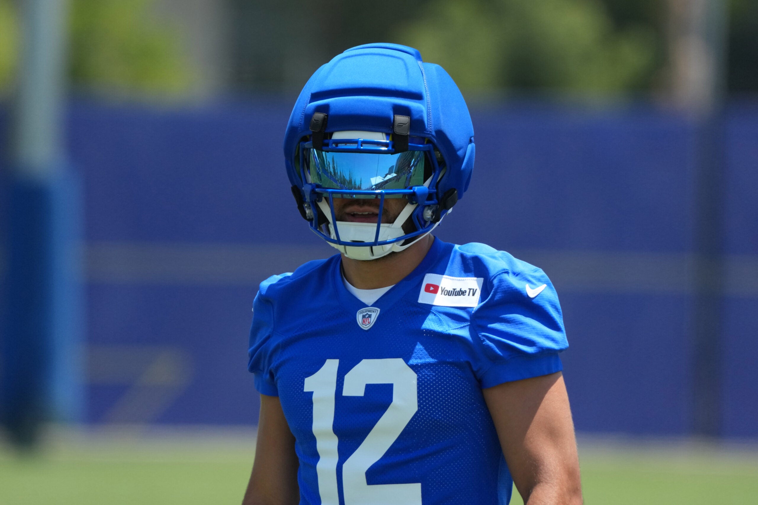 Jun 2, 2026; Woodland Hills, CA, USA; Los Angeles Rams receiver Puka Nacua (12) during organized team activities at Rams Practice Facility.