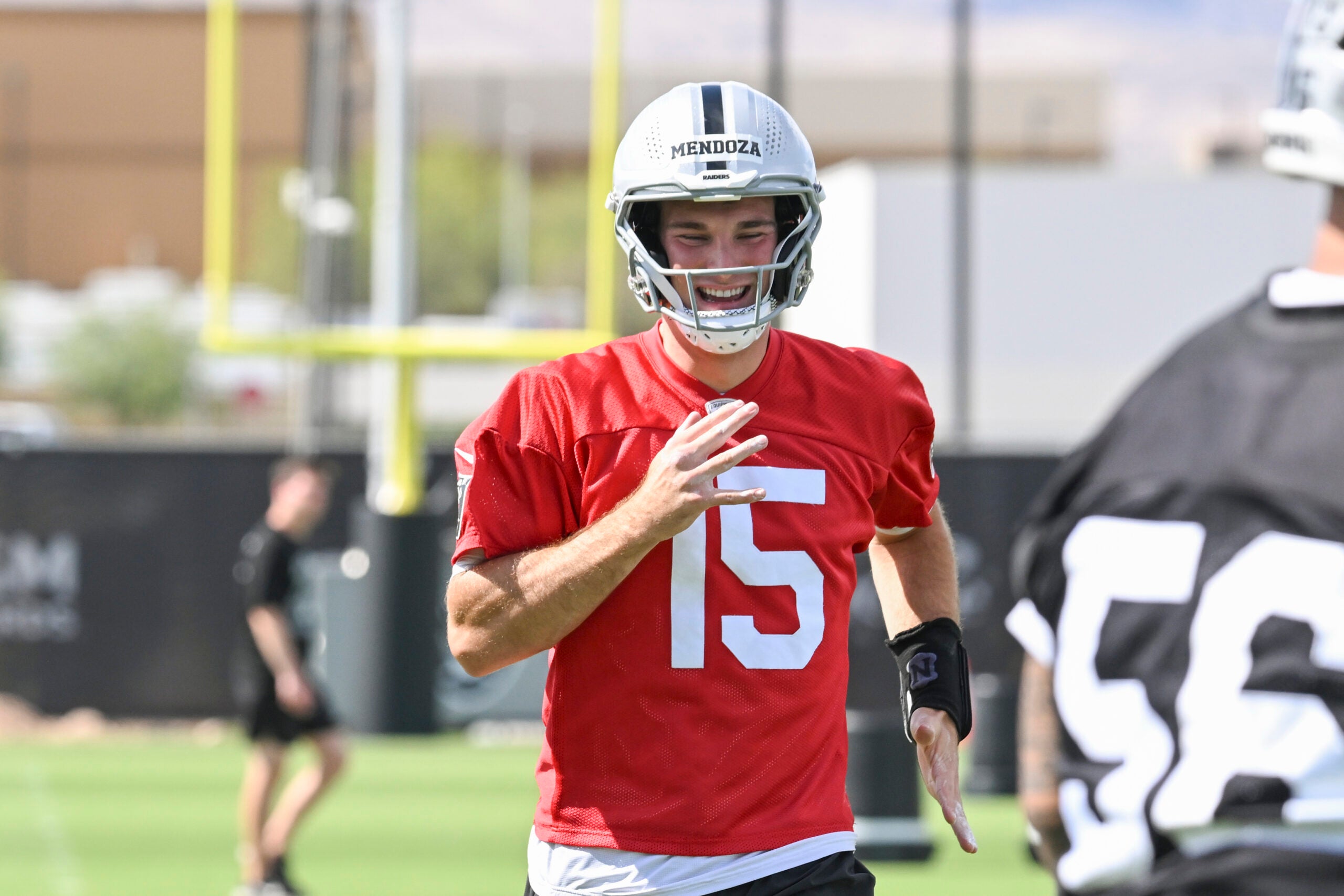 Las Vegas Raiders rookie quarterback Fernando Mendoza training camp klint kubiak