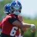 Jun 3, 2026; East Rutherford, NJ, USA; New York Giants quarterback Jaxson Dart (6) throws the ball during organized team activities at Quest Diagnostics Training Center.