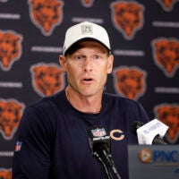 Jun 9, 2026; Lake Forest, IL, USA; Chicago Bears head coach Ben Johnson speaks during Minicamp at Halas Hall.