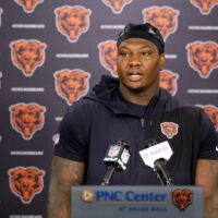 Jun 9, 2026; Lake Forest, IL, USA; Chicago Bears defensive lineman Gervon Dexter Sr. speaks during Minicamp at Halas Hall.