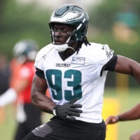 Jun 10, 2026; Philadelphia, PA, USA; Philadelphia Eagles defensive tackle Uar Bernard (93) during minicamp at Jefferson Health Training Complex.