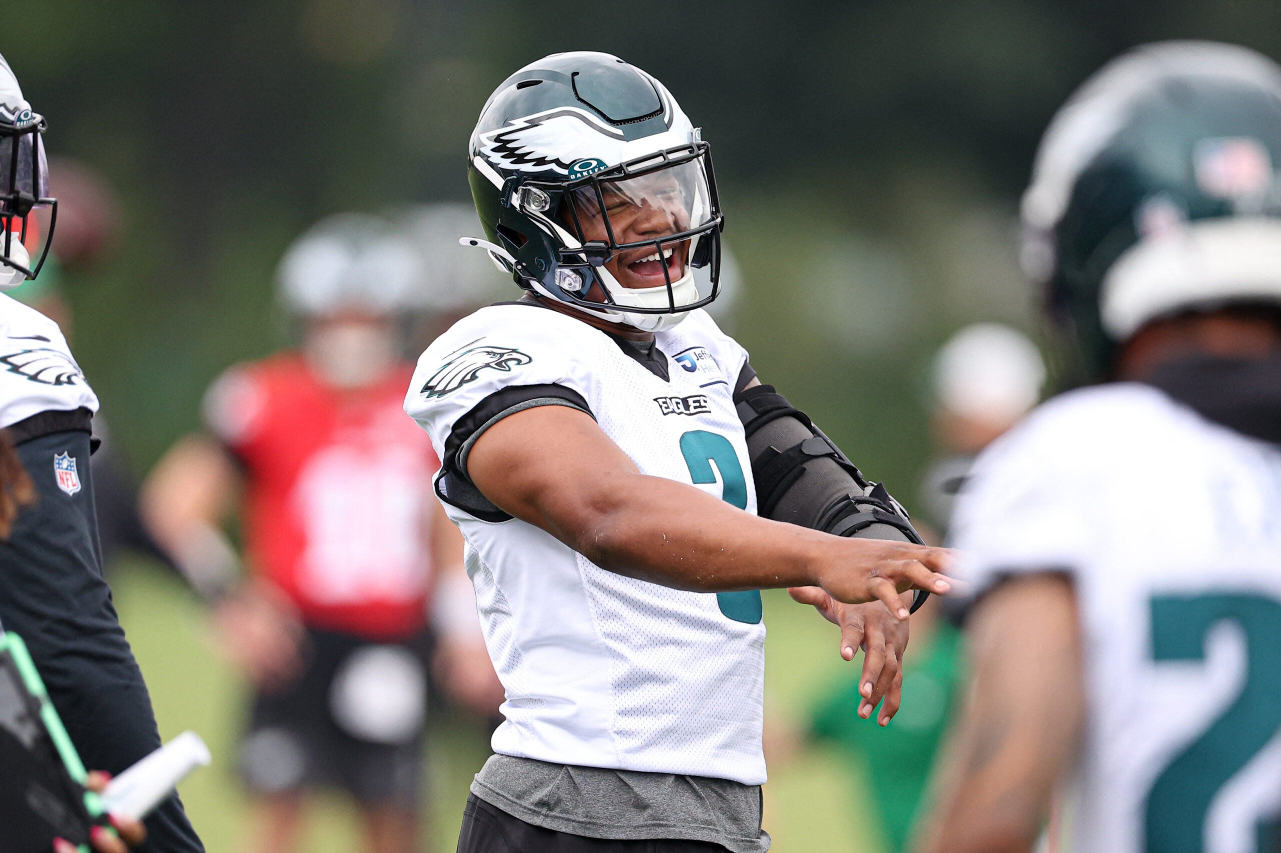 Jun 10, 2026; Philadelphia, PA, USA; Philadelphia Eagles linebacker Nolan Smith Jr. (3) during minicamp at Jefferson Health Training Complex.