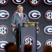 Jul 21, 2026; Tampa, FL, USA; Georgia Bulldogs head coach Kirby Smart speaks to the press during SEC Football Kickoff Media Day at the Tampa Marriott.