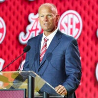 Jul 22, 2026; Tampa, FL, USA; Alabama Crimson Tide head coach Kalen Deboer speaks to the press during SEC Football Kickoff Media Day at the Tampa Marriott.