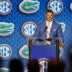Jul 22, 2026; Tampa, FL, USA; Florida Gators head coach Jon Sumrall speaks to the press during SEC Football Kickoff Media Day at the Tampa Marriott.