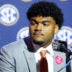 Jul 23, 2026; Tampa, FL, USA; Texas Longhorns offensive lineman Trevor Goosby (74) speaks to the press during SEC Football Kickoff Media Day at the Tampa Marriott.