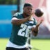Jul 29, 2026; Philadelphia, PA, USA; Philadelphia Eagles running back Saquon Barkley (26) catches a ball during training camp at Jefferson Health Training Complex.