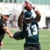 Jul 29, 2026; Philadelphia, PA, USA; Philadelphia Eagles wide receiver Dontayvion Wicks (13) catches a pass during training camp at Jefferson Health Training Complex.