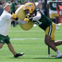 Green Bay Packers linebacker Dani Dennis-Sutton (51) is shown during the first day of training camp Wednesday, July 29, 2026 in Green Bay, Wisconsin. It is the first of three consecutive public practices.
