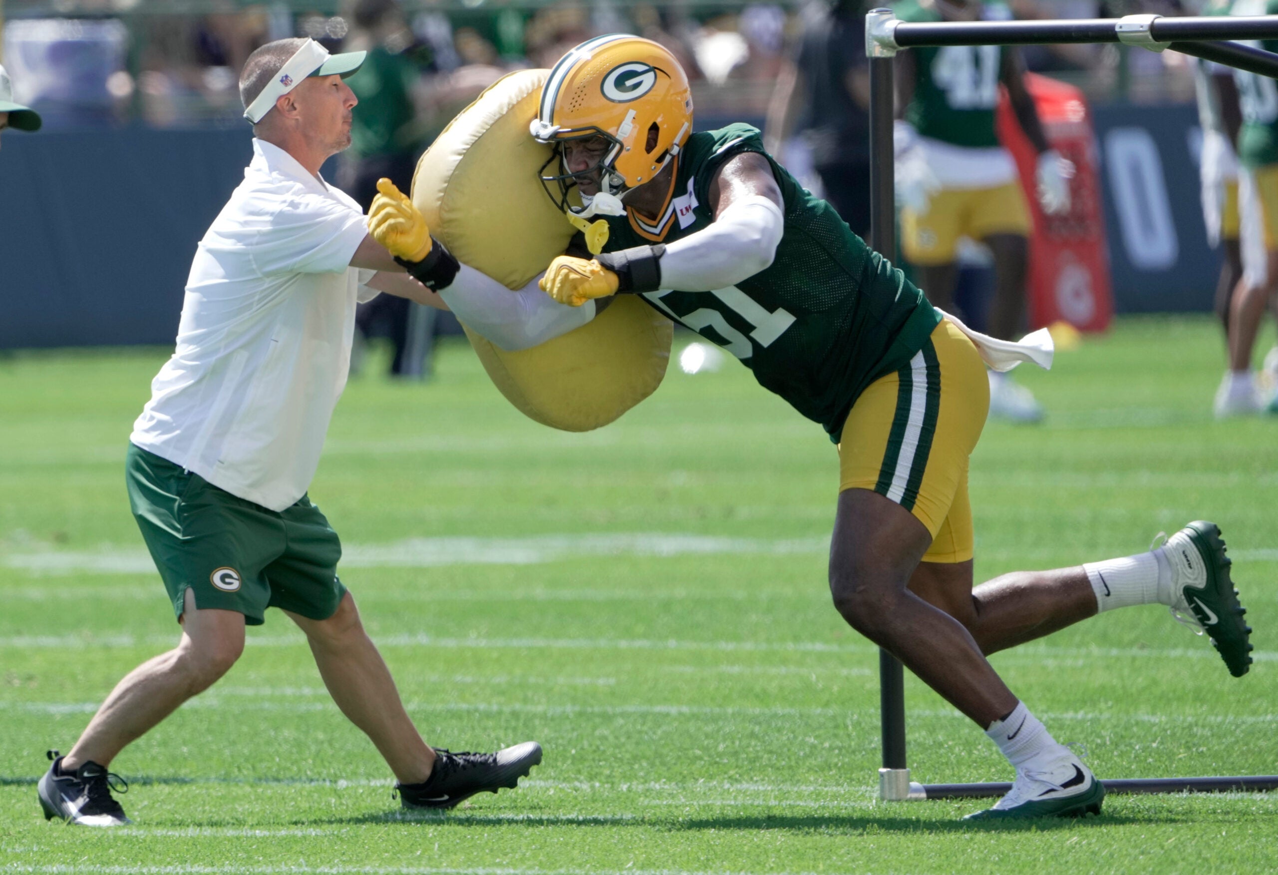 Green Bay Packers linebacker Dani Dennis-Sutton (51) is shown during the first day of training camp Wednesday, July 29, 2026 in Green Bay, Wisconsin. It is the first of three consecutive public practices.