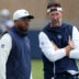 Jul 29, 2026; Oxnard, CA, USA; Dallas Cowboys defensive coordinator Christian Parker (left) with head coach Brian Schottenheimer at training camp at River Ridge Playing Fields.