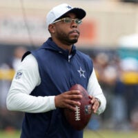 Jul 29, 2026; Oxnard, CA, USA; Dallas Cowboys defensive coordinator Christian Parker at training camp at River Ridge Playing Fields.