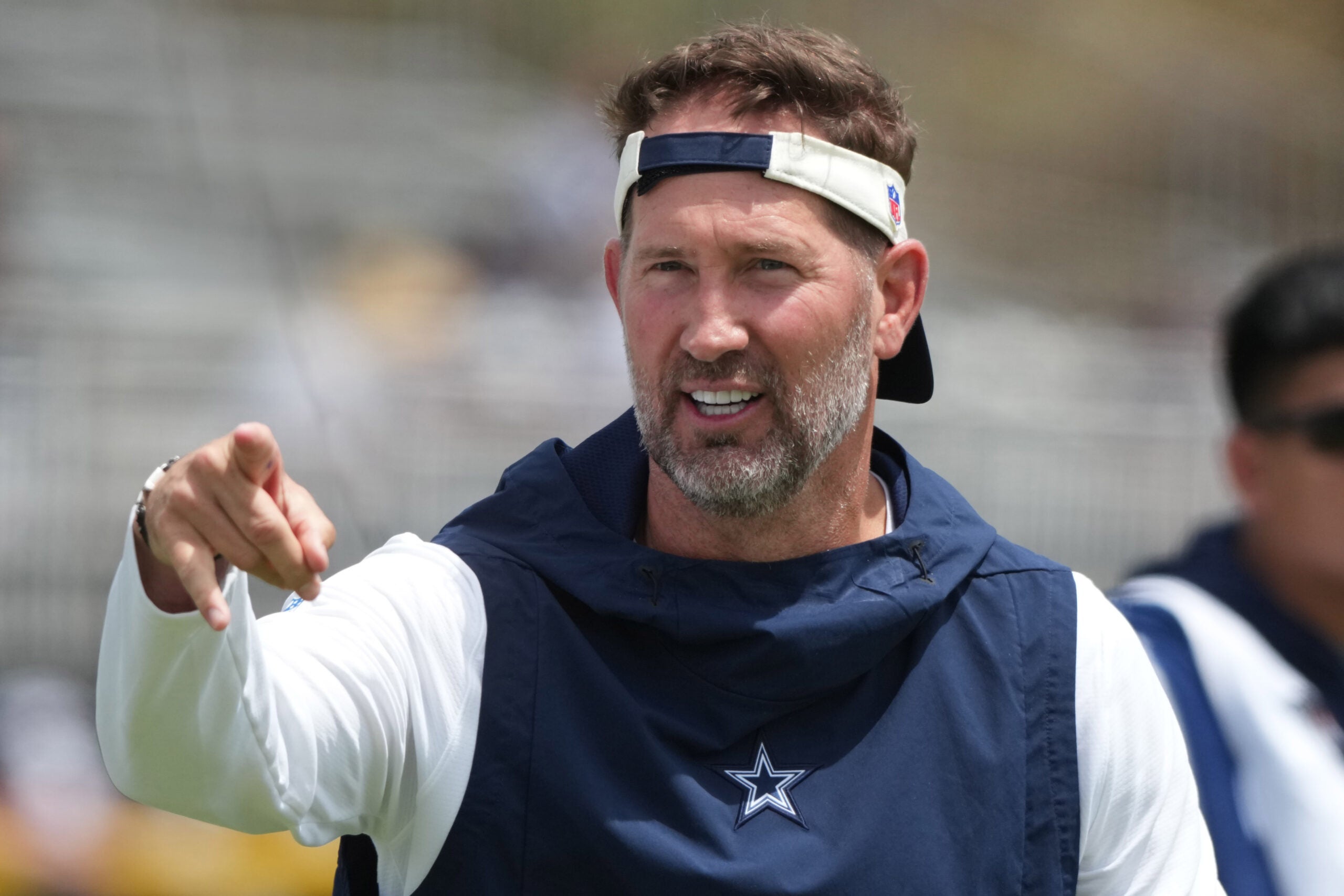 Jul 29, 2026; Oxnard, CA, USA; Dallas Cowboys Cowboys coach Brian Schottenheimer at training camp at River Ridge Playing Fields.