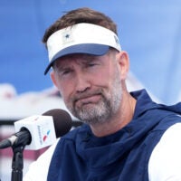 Jul 29, 2026; Oxnard, CA, USA; Dallas Cowboys Cowboys coach Brian Schottenheimer at training camp press conference at River Ridge Playing Fields.
