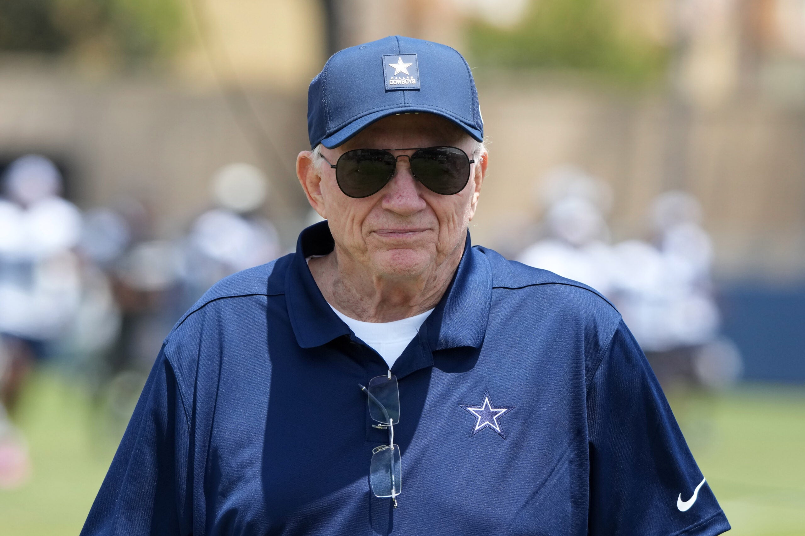 Jul 29, 2026; Oxnard, CA, USA; Dallas Cowboys owner Jerry Jones at training camp at River Ridge Playing Fields.
