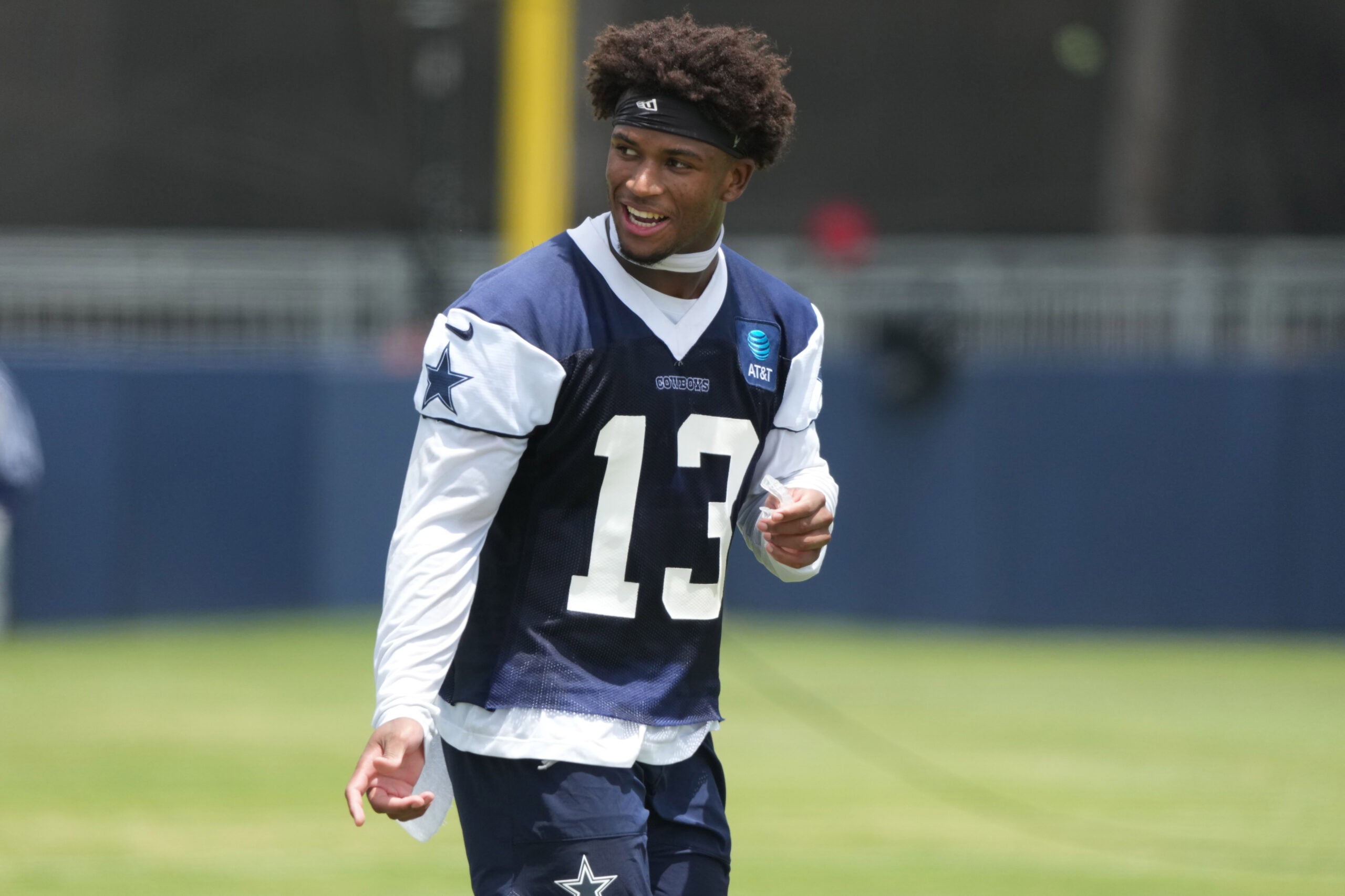 Jul 29, 2026; Oxnard, CA, USA; Dallas Cowboys safety Caleb Downs (13) at training camp at River Ridge Playing Fields.