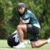Jul 30, 2026; Philadelphia, PA, USA; Philadelphia Eagles wide receiver Makai Lemon (9) looks on during training camp at Jefferson Health Training Complex.