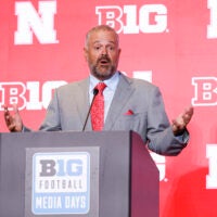 Jul 30, 2026; Chicago, IL, USA; Nebraska Football head coach Matt Rhule speaks during Big Ten Media Days at Hilton Chicago.