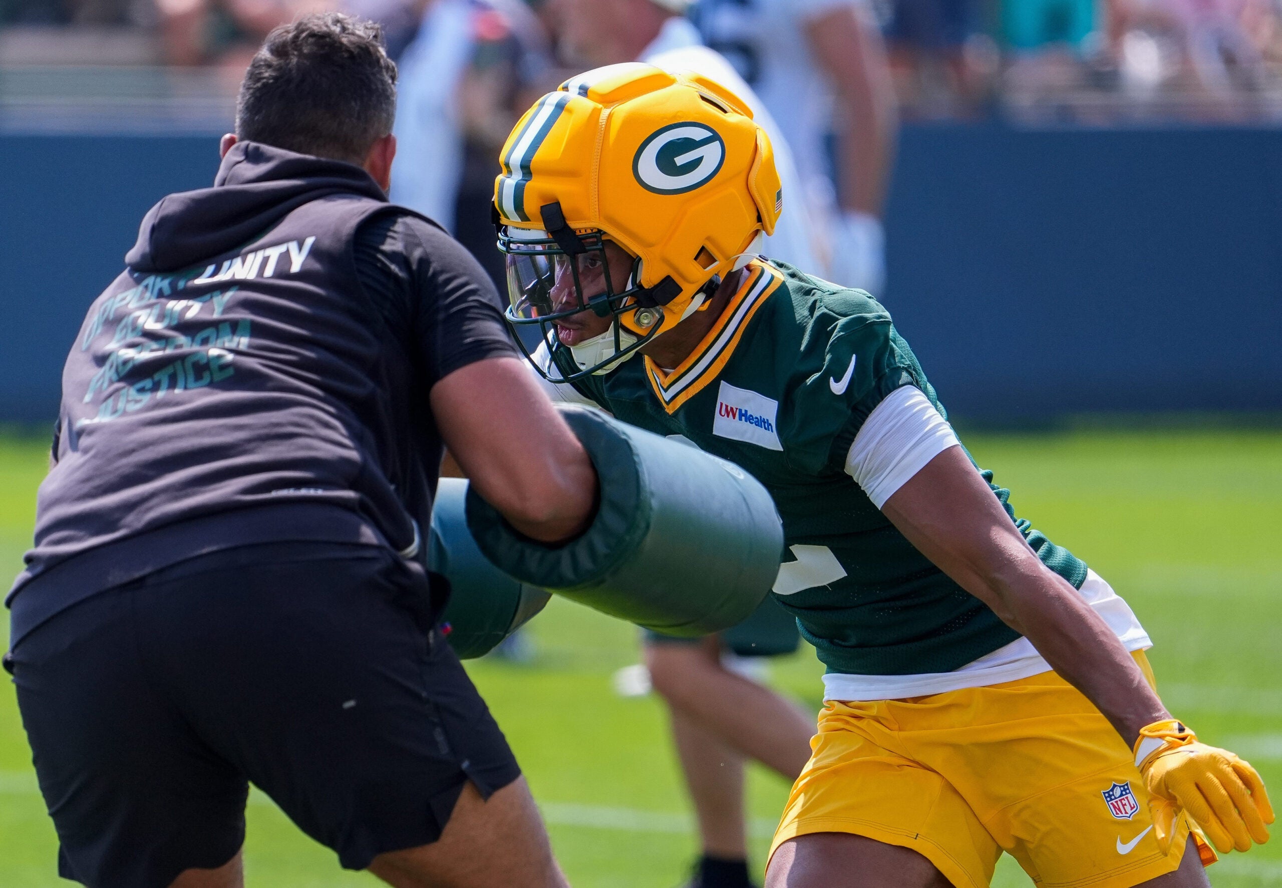 Green Bay Packers cornerback Brandon Cisse (2) runs through a drill during the second day of training camp Thursday, July 30, 2026, at the Don Hutson Center in Ashwaubenon, Wisconsin.