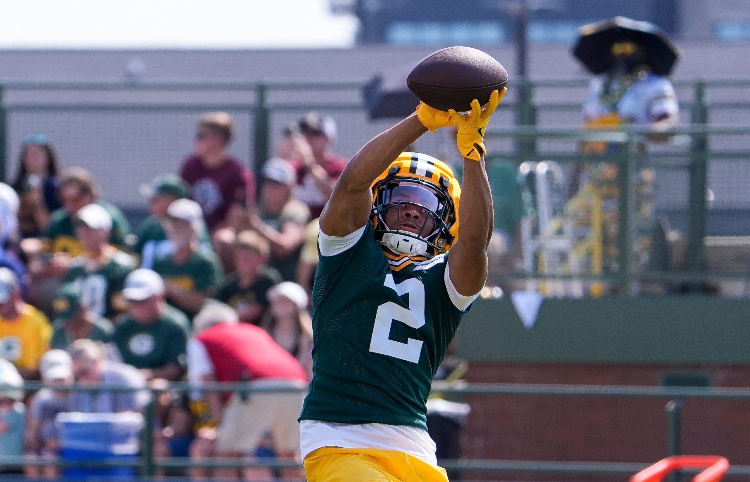 Green Bay Packers cornerback Brandon Cisse (2) runs through a drill during the second day of training camp Thursday, July 30, 2026, at the Don Hutson Center in Ashwaubenon, Wisconsin.