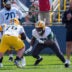 Green Bay Packers offensive linemen Josh Gesky (76) and Anthony Belton (71) run through a drill during the second day of training camp Thursday, July 30, 2026, at the Don Hutson Center in Ashwaubenon, Wisconsin.