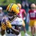 Green Bay Packers wide recevier Savion Williams (83) catches a pass during the second day of training camp Thursday, July 30, 2026, at the Don Hutson Center in Ashwaubenon, Wisconsin.