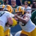 Green Bay Packers offensive linemen Dalton Cooper (78) and John Williams (73) run through a drill during the second day of training camp Thursday, July 30, 2026, at the Don Hutson Center in Ashwaubenon, Wisconsin.