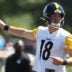 Jul 30, 2026; Latrobe, PA, USA; Pittsburgh Steelers quarterback Will Howard (18) participates in training camp drills at Saint Vincent College.