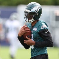 Jul 30, 2026; Philadelphia, PA, USA; Philadelphia Eagles wide receiver DeVonta Smith (6) during training camp at Jefferson Health Training Complex.