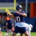 Jul 31, 2026; Englewood, CO, USA; Denver Broncos quarterback Bo Nix (10) prepares to pass the ball during training camp at Broncos Park.