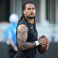 Jul 31, 2026; Charlotte, NC, USA; Carolina Panthers running back Jonathon Brooks (25) during Fanfest at Bank of America Stadium.