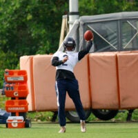 Jul 31, 2026; Lake Forest, IL, USA; Chicago Bears defensive back Coby Bryant (2) passes the ball during Training Camp at Halas Hall.