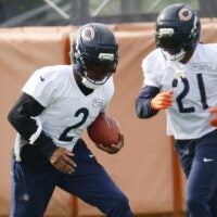 Jul 31, 2026; Lake Forest, IL, USA; Chicago Bears defensive back Coby Bryant (2) runs with the ball during Training Camp at Halas Hall.