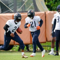 Jul 31, 2026; Lake Forest, IL, USA; Chicago Bears defensive back Coby Bryant (2) runs with the ball during Training Camp at Halas Hall.
