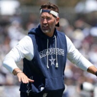 Aug 1, 2026; Oxnard, CA, USA; Dallas Cowboys coach Brian Schottenheimer at training camp at River Ridge Playing Fields.