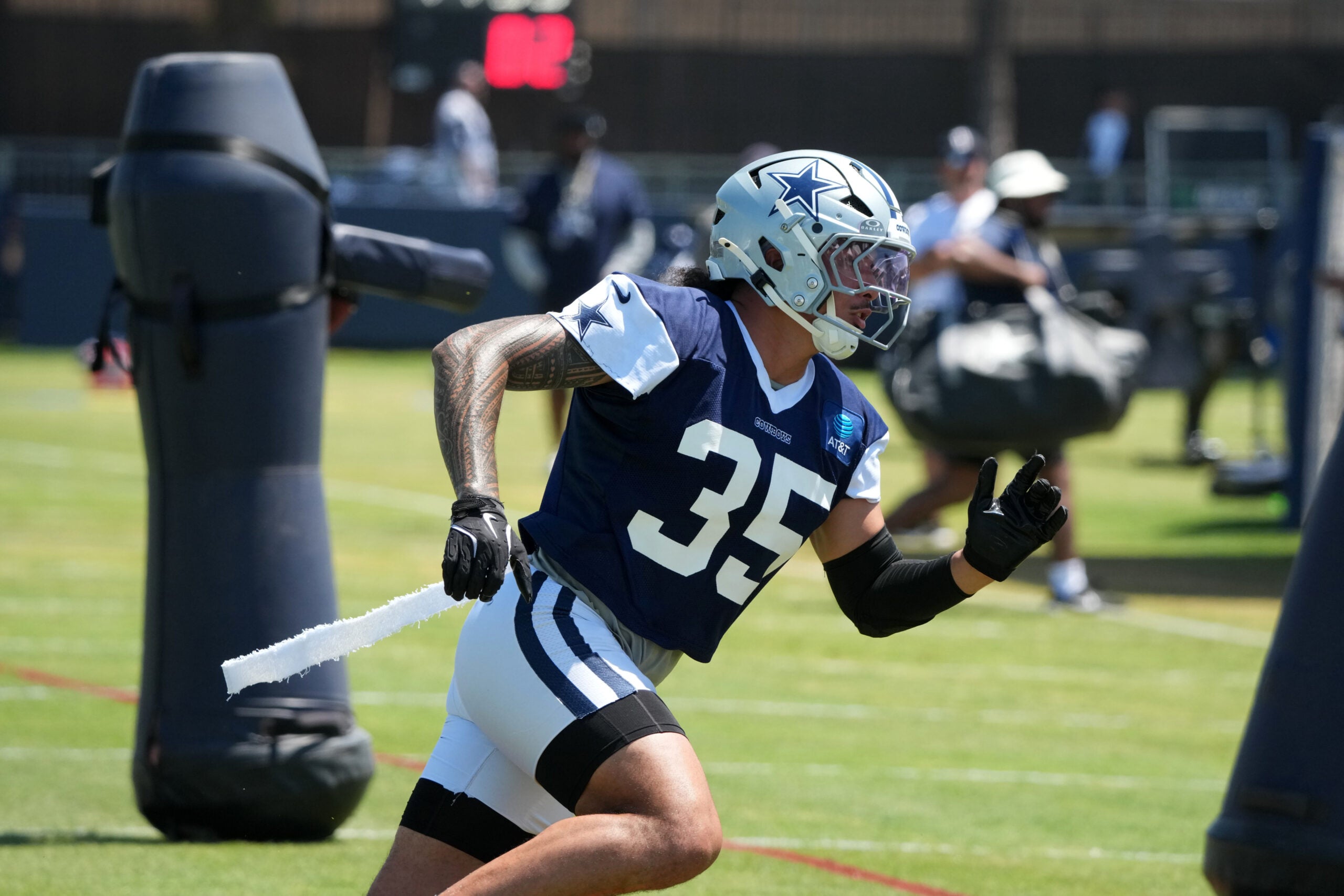 Aug 1, 2026; Oxnard, CA, USA; Dallas Cowboys linebacker Marist Liufau (35) at training camp at River Ridge Playing Fields.