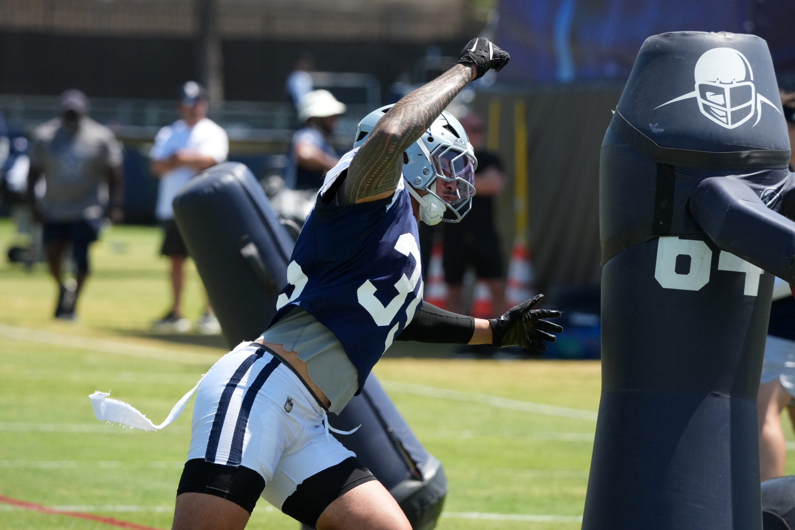 Aug 1, 2026; Oxnard, CA, USA; Dallas Cowboys linebacker Marist Liufau (35) at training camp at River Ridge Playing Fields.