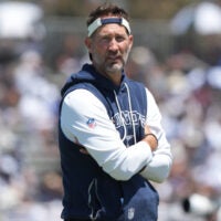 Aug 1, 2026; Oxnard, CA, USA; Dallas Cowboys coach Brian Schottenheimer at training camp at River Ridge Playing Fields.