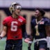 Aug 02, 2026; Metairie, LA, USA; New Orleans Saints quarterback Tyler Shough (6) talks with cornerback Kool-Aid McKinstry (1) during training camp at Ochsner Sports Performance Center.