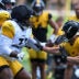 Aug 03, 2026; Latrobe, PA, USA; Pittsburgh Steelers offensive tackle Max Iheanachor (71) blocks linebacker T.J. Watt (90.)during a practice session at Training camp at Saint Vincent College.
