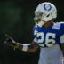 Indianapolis Colts cornerback Cam Taylor-Britt (26) talks with teammates on Tuesday, Aug. 4, 2026, during practice at Colts Camp at Grand Park in Westfield.