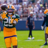 Green Bay Packers cornerback Keisean Nixon (25) runs through a drill during practice on Tuesday, Aug. 4, 2026, at Ray Nitschke Field in Ashwaubenon, Wisconsin.