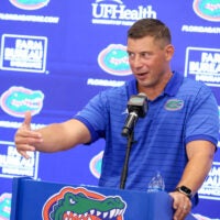 Florida Head Coach Jon Sumrall speaks during Florida Football Fall camp availability at Heavener Football Training Center in Gainesville, FL on Tuesday, August 4, 2026.