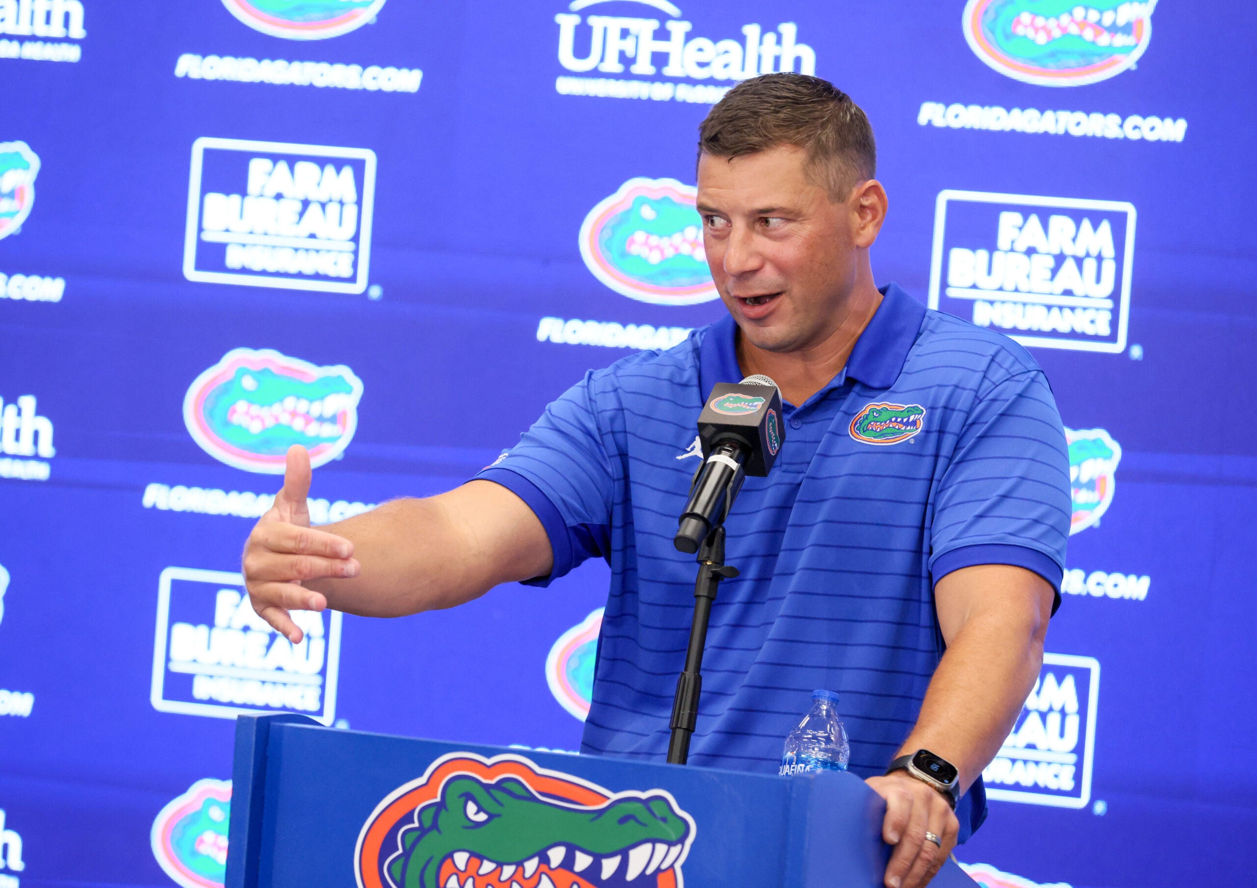 Florida Head Coach Jon Sumrall speaks during Florida Football Fall camp availability at Heavener Football Training Center in Gainesville, FL on Tuesday, August 4, 2026.