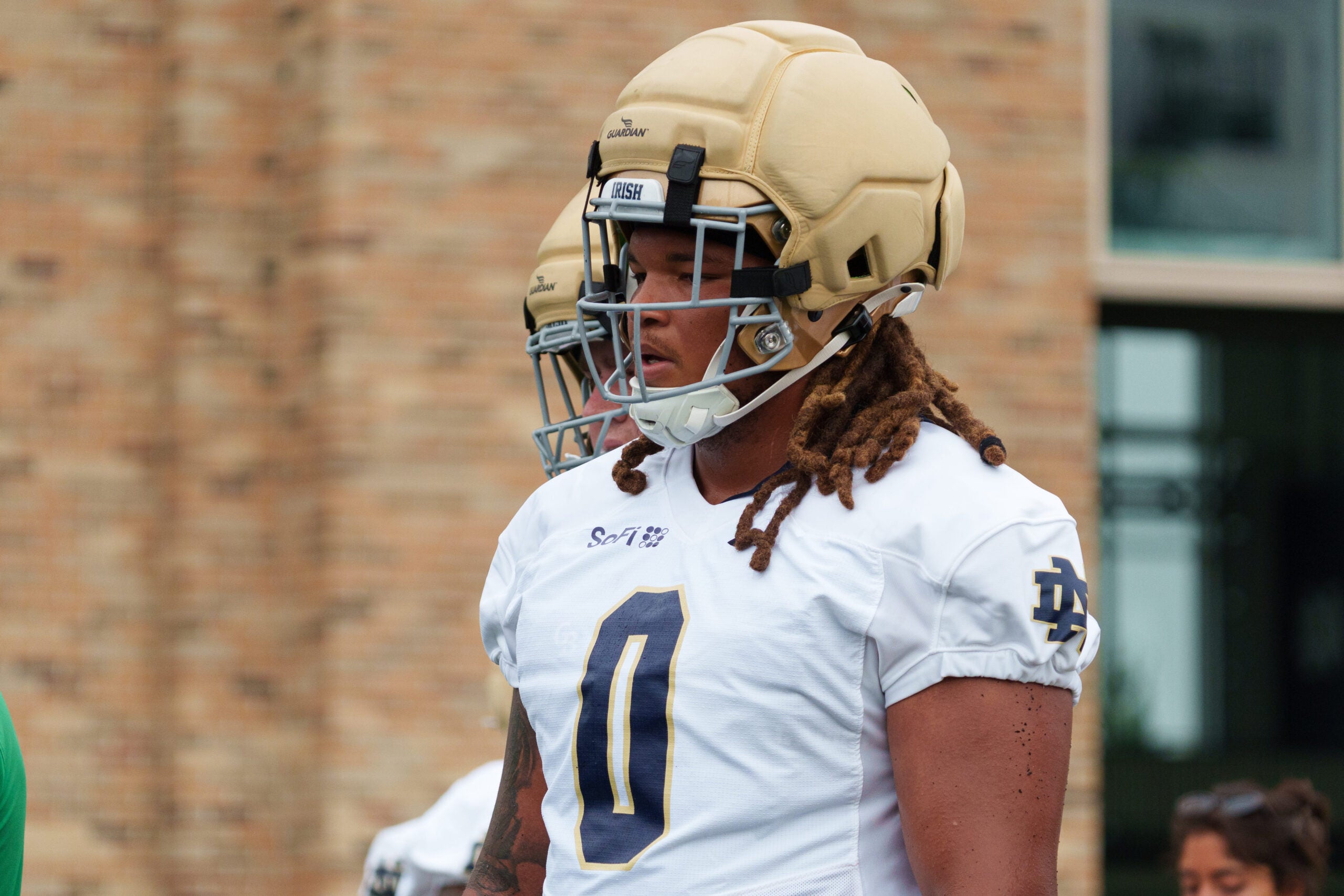 Defensive lineman Tionne Gray during a Notre Dame football practice at Irish Athletic Center on Thursday, Aug. 6, 2026, in South Bend.