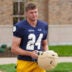 Tight end Ian Premer walks to a Notre Dame football practice at Irish Athletic Center on Thursday, Aug. 6, 2026, in South Bend.